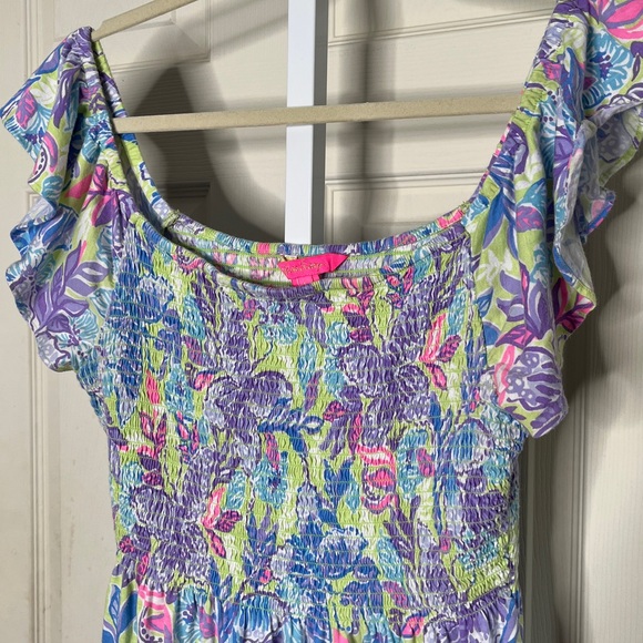 Lilly Pulitzer Jilly Smocked
Midi Dress Ruffle Floral
Printed Resort Size L A31 - Picture 3 of 12